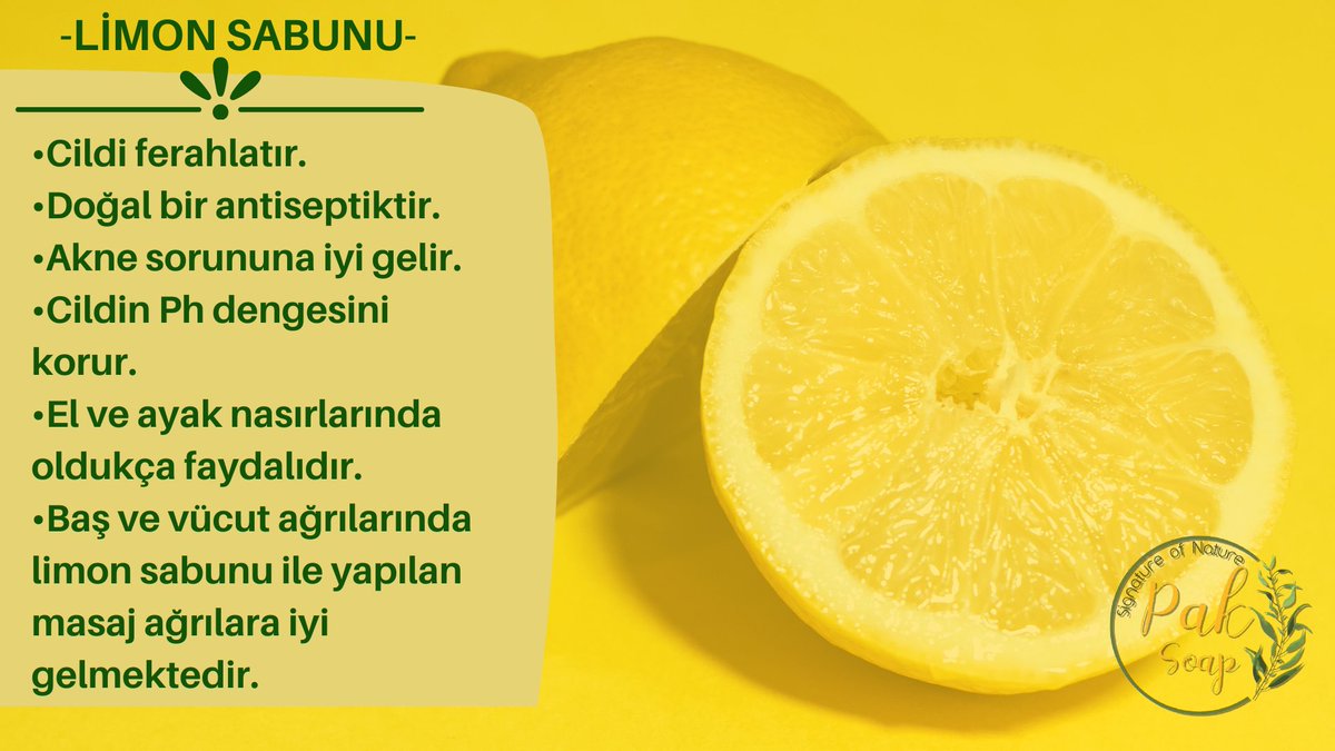 pak_soap's tweet photo. Limon Sabunu 
Cildim nefes alsın,duşta ferahlatsın diyorsanız en doğru seçimlerden birisi bu tatlı sabunumuz.Cildi ferahlatır ve ph dengesini korur.Nasırlı bölgelerde oldukça etkilidir.Bir de saçlarım hemen yağlanıyor diyorsanız çare limon sabunu bizden söylemesi.🍋
#limonsabunu https://t.co/pVfZ2C49AE