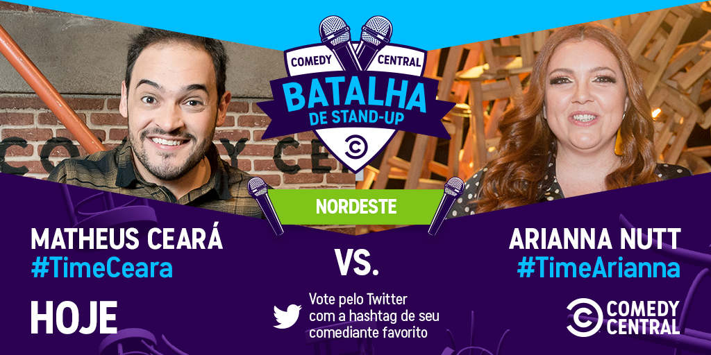 ComedyCentralBR's tweet photo. Agora é a vez da Região Nordeste na #BatalhaDeStandUp! O #TimeCeara vs #TimeArianna estão esperando o seu voto! MANDA SEM DÓ! Valendo!!! https://t.co/TRvMtQ4ZvO
