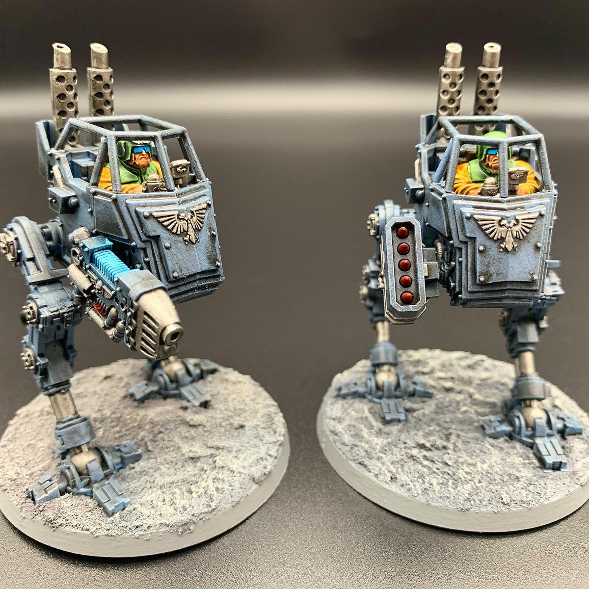 geek_tabletop's tweet photo. Do you like these scout sentinels? They bring a lot of weapons! Watch the Video and See more pictures (with all of the weapons) on Instagram! 
This was a Commission 😎
#miniatures #gamesworkshop #warhammer #warhammer40k #game #games #gamer #nerd #geek #warhammercommunity https://t.co/ghmuNFybo6