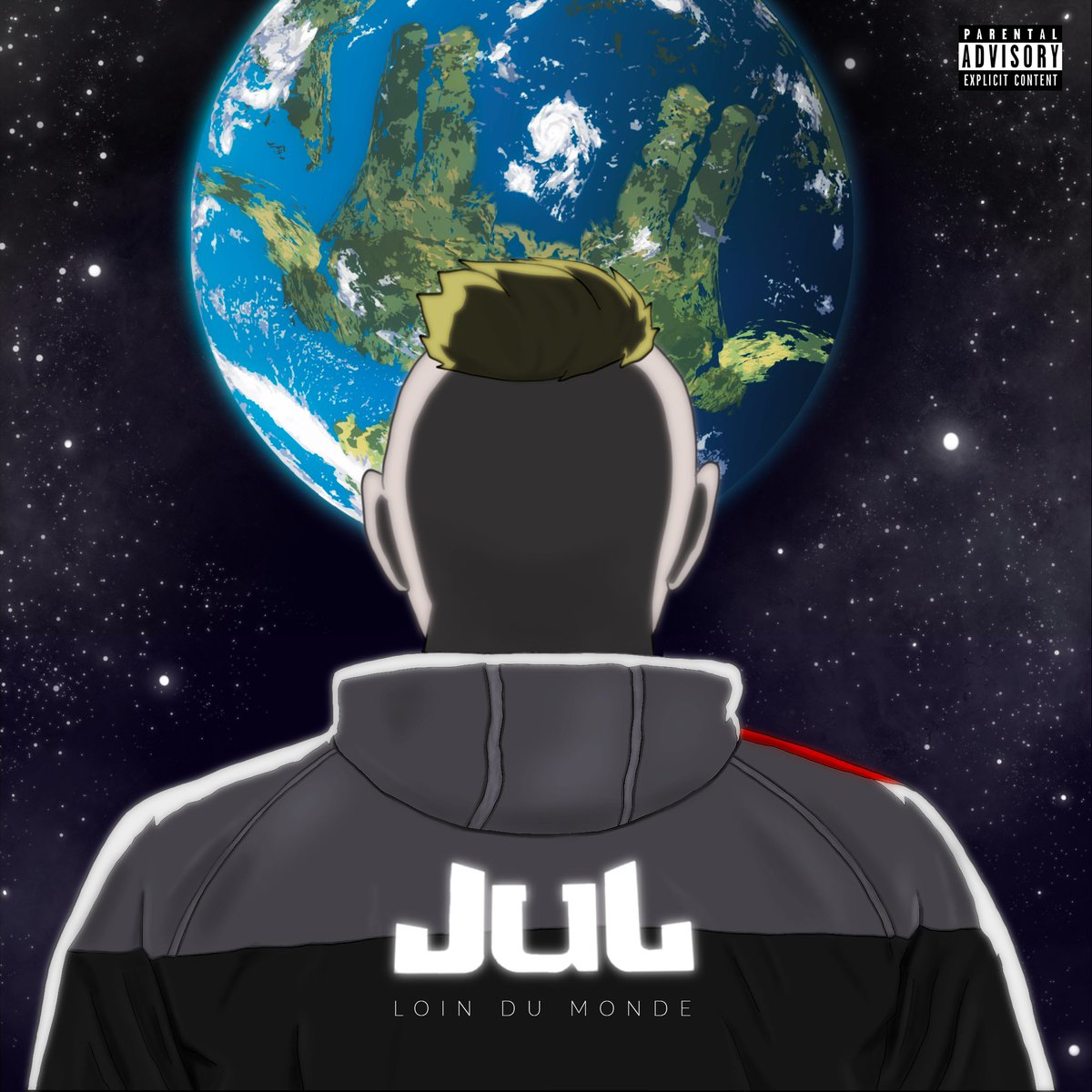 <a href="/jul/">Jul</a> Et voilà : basé sur l’image de Saitama (One Punch Man) sur la lune, les continents retravaillés pour faire le signe et la veste D&amp;P. À vos likes et RT la team !! 🙏🏼🙏🏼🙏🏼 #jul #cover #loindumonde