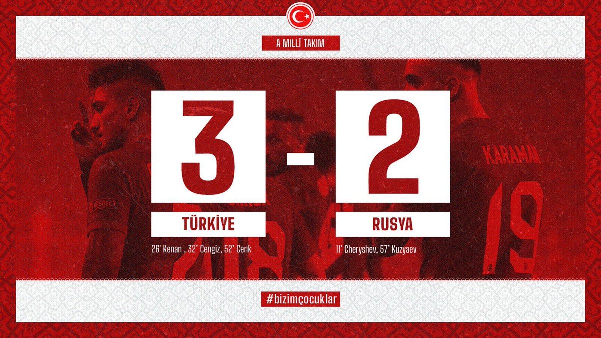 #TebriklerÇocuklar

UEFA Uluslar Ligi’nde Rusya'yı 3-2 mağlup eden A Milli Futbol Takımımızı kutlar Daha büyük Zaferlere imza atmalarını dilerim