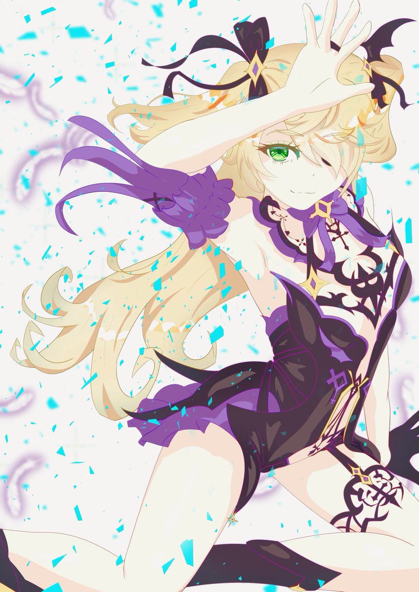 #皆さん線画と塗った後を見せてください
#原神
#フィッシュル
リメイクしてみました(*' ')*, ,)ぺこ 