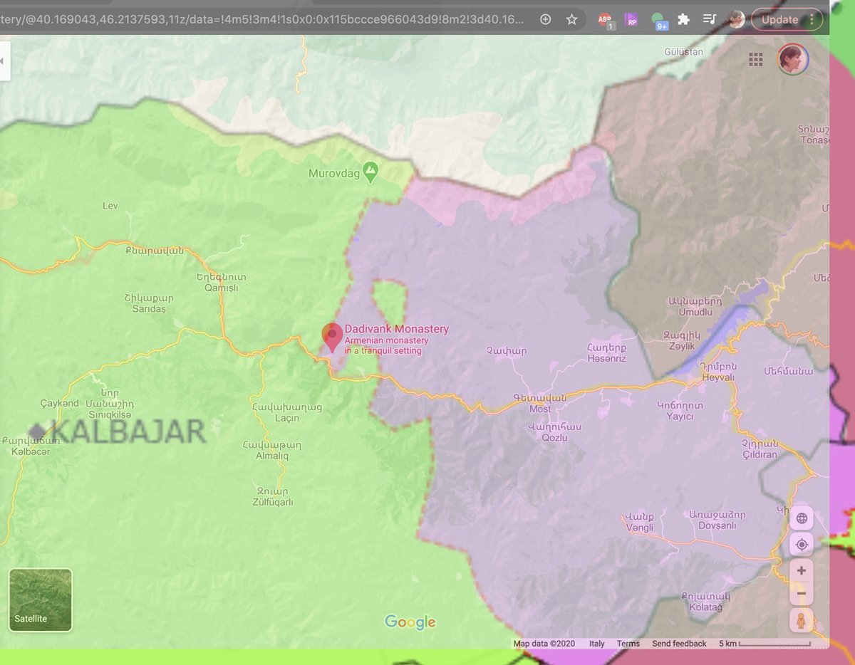 masha_mg's tweet photo. @onewmphoto  to answer your question about the maps, yes (by overlaying a screenshot of google maps and scaling by the means of roads), it looks like peacekeeping troops are in Dadivank https://t.co/dkLo7rdgEg