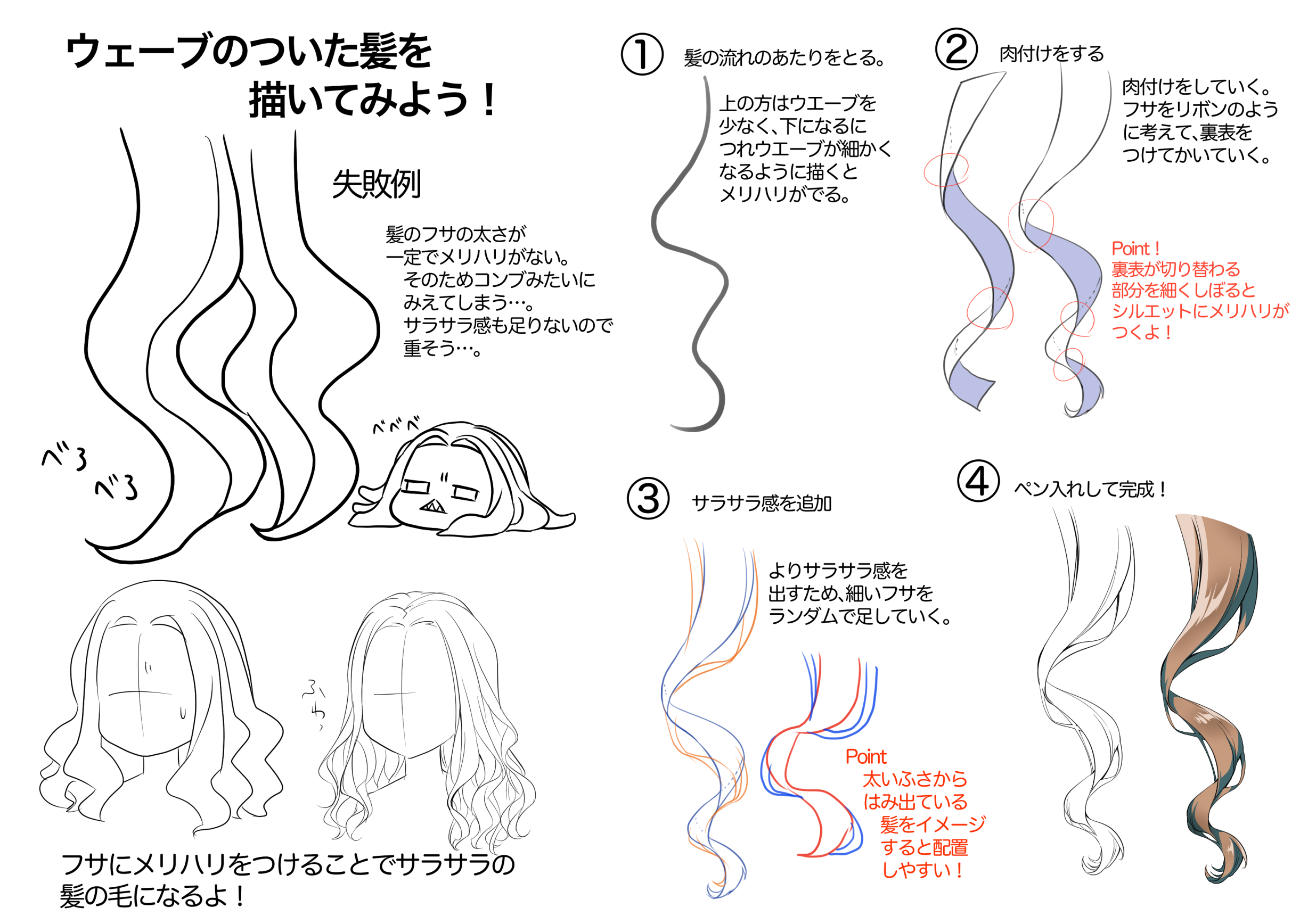 代々木アニメーション学院 東京校 池袋校 イラスト科 髪の描き方は絵描き永遠のテーマ 特にウエーブのかかった美しい髪は 描けるとテンション上がりますね リボンのように立体を取り入れられると きれいなウエーブが描けますよ 代アニ Yoani