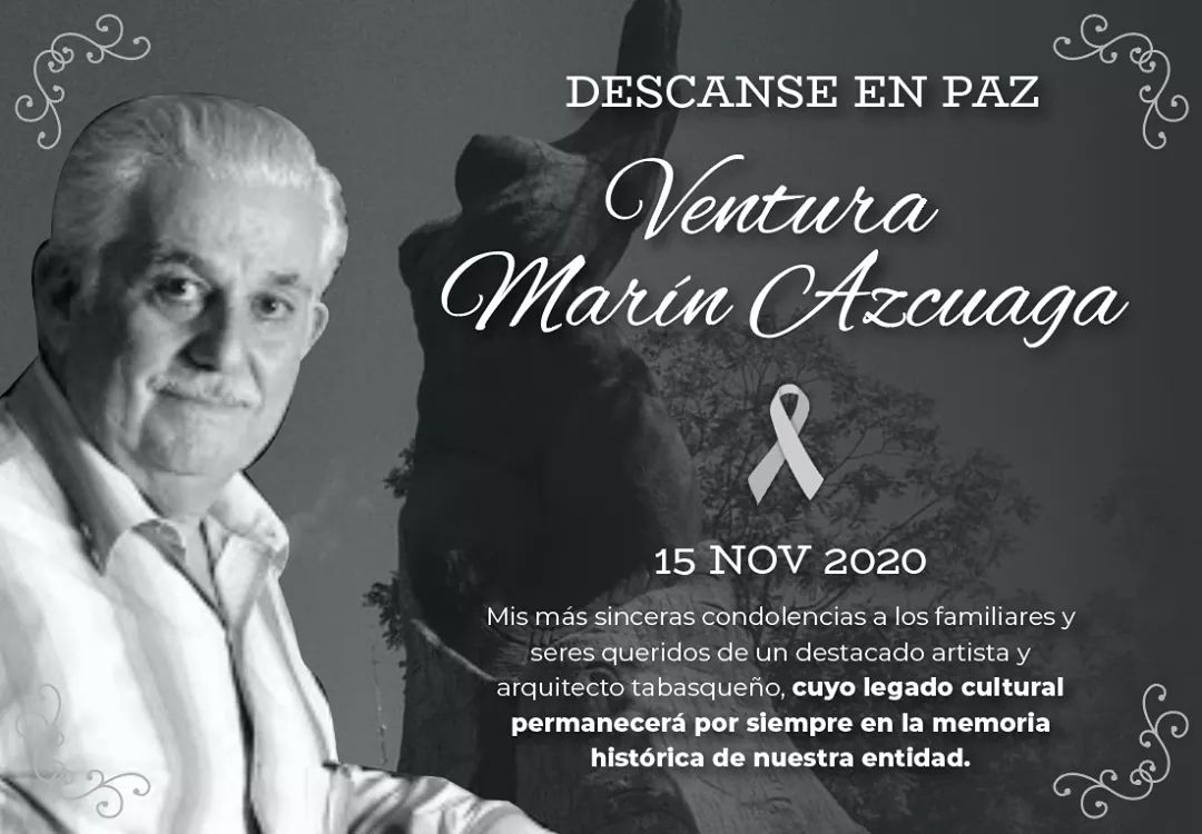 Mis más sentido pésame a los familiares y amigos de un ser humano y artista excepcional, Ventura Marín Azcuaga, autor de "La mujer ceiba", cuyo legado quedará inmortalizado en sus inigualables obras y son parte del patrimonio histórico de nuestra entidad.