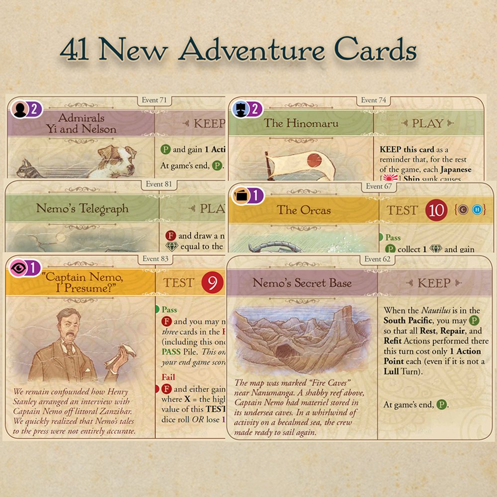 VPGame's tweet photo. The Journey's End Expansion Features: New Adventure cards allow you to explore new areas of Jules Verne’s world from 20,000 Leagues Under the Seas!
.
.
.
#NemosWar #VPG #VictoryPointGames #Kickstarter #boardgames #bgg #tabletopgames https://t.co/lG4SeYLQrn https://t.co/fKGiioyilN