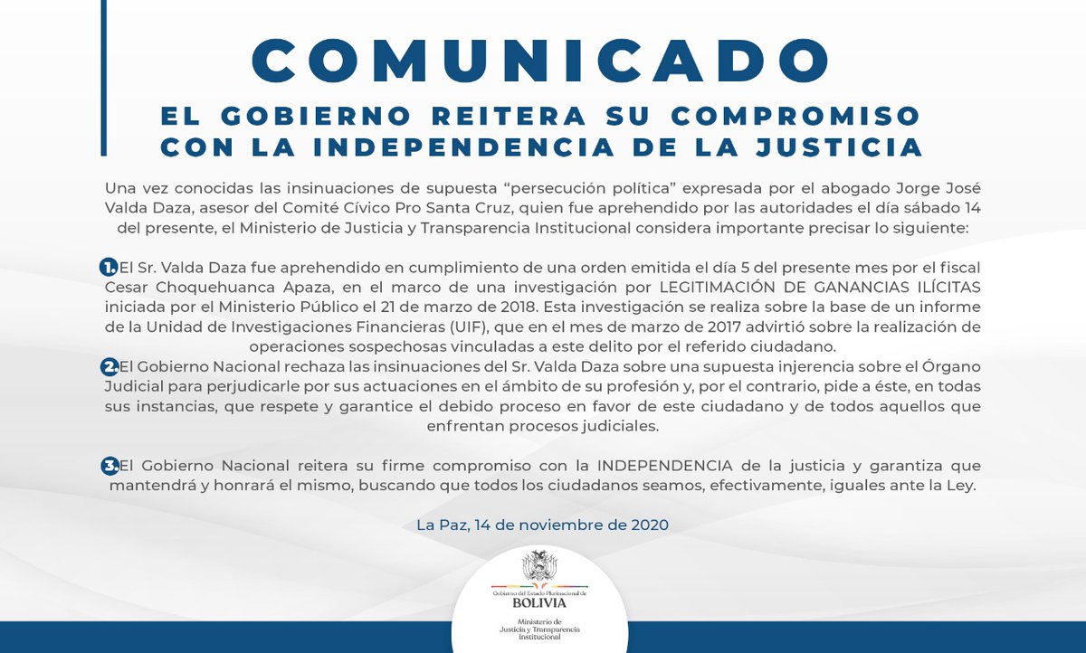 FerGarcia_A's tweet photo. 🔴Gobierno rechaza insinuaciones de “persecución política” y reitera su compromiso con la independencia de la justicia @ComiteProSC @MinJusticiaBol @LaRazon_Bolivia
@ATBDigital @pagina_siete @grupoeldeber https://t.co/tGZIC1ZjOV