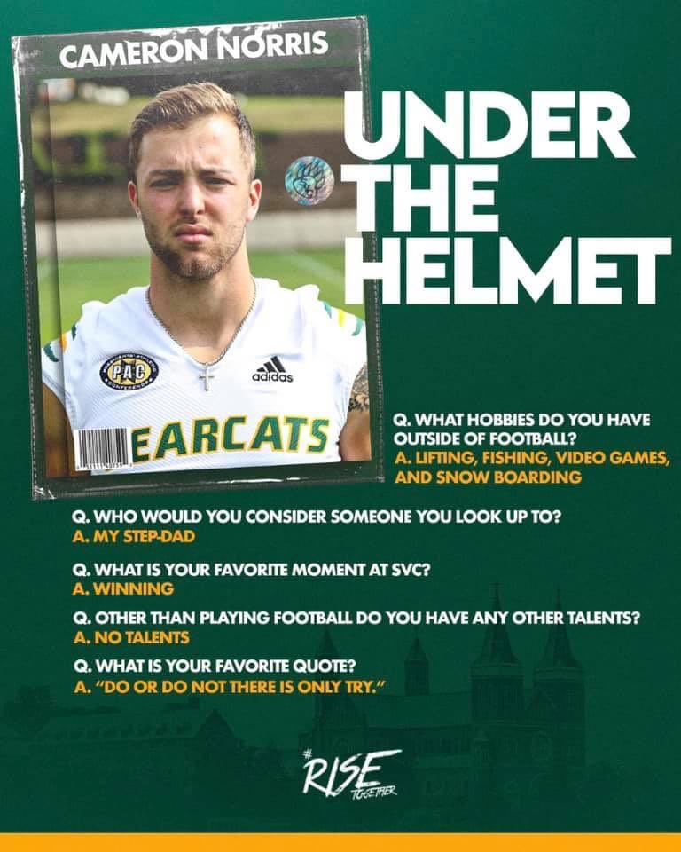 SVC_FTBL's tweet photo. #SegmentSunday #UnderTheHelmet with Cameron Norris! #RiseTogether https://t.co/1gGvpdZEr1
