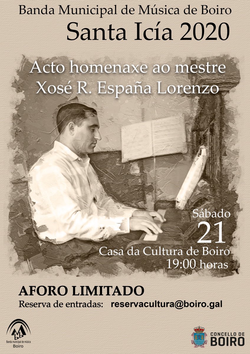 bmboiro's tweet photo. #santaicia2020. A @bmboiro  homenaxea a D. Xosé R. España, gran mestre no mundo das Bandas de música populares de #Galicia. Fundou as #bandasdemusica de #Negreira, #Mazaricos, #Ordes, #SantaComba, #Taragoña, #Boiro, e o grupo de música antiga, #Menestreis https://t.co/dtwc3XUg4T