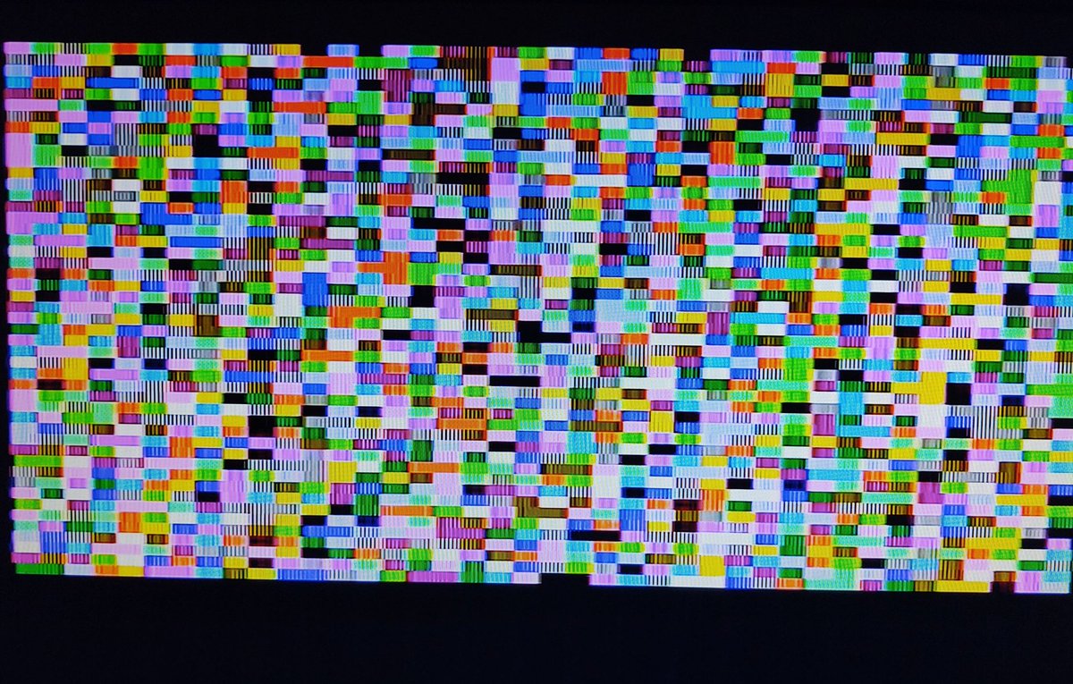 tabifata's tweet photo. Excuse my enthusiasm while I watch this carpet of ugly colored blocks on my TV, but this means I successfully got color on my european #appleii after replacing the crystal! Woohoo!!! #retrogaming https://t.co/faufN7ZBiS