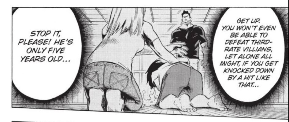 Enji was happy that he finally got Shouto, the son with THE quirk. But while having the “perfect quirk”, Shouto wasn’t as eager as Touya when it comes to training (as seen on the panel) and it made Enji got impatient and abused him.