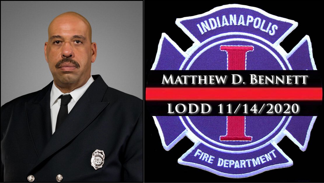 ToledoFire's tweet photo. Our thoughts and prayers are with the family, friends, and colleagues of @IFD_NEWS Indianapolis Fire Department Engineer Matthew D. Bennett, who died unexpectedly while on duty, November 14, 2020. Rest in Peace Brother #LODD https://t.co/Rng8PVC8g0