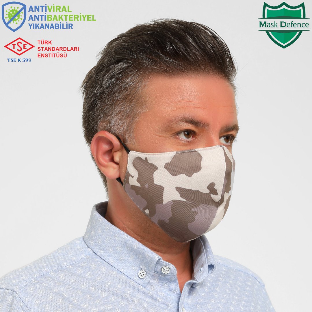 DefenceMask's tweet photo. Yetişkin büyük boy kahverengi kamuflaj yüz maskesi ile güvende olun. 
Mask Defence #antiviral ve #antibakteriyel yıkanabilir kumaş yüz  maskesi; 

🛡Yıkanabilir ve çoklu kullanılabilir
🛡TSE ( Türk Standartları Enstitüsü ) K599
🛡Hijyenik doku
 #kumaşmaske  #masketak #bezmaske https://t.co/IVBhd6jRkz