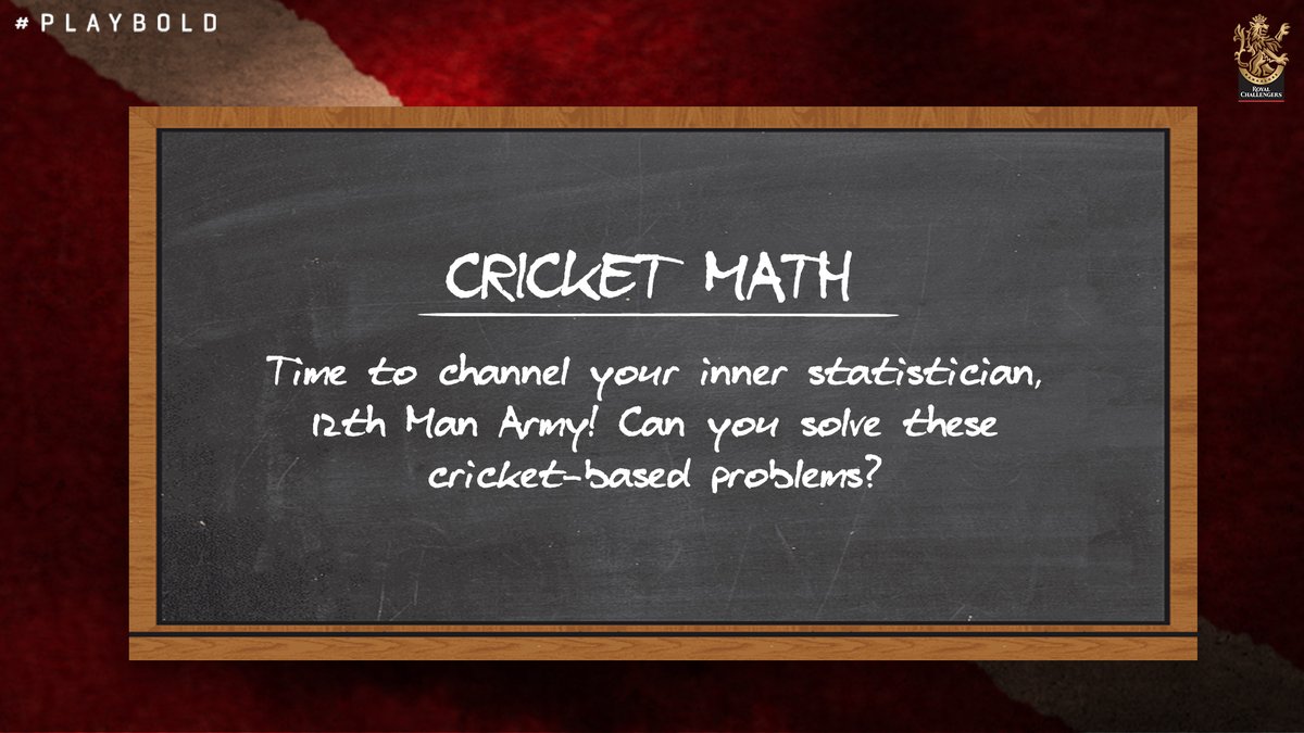 RCBTweets's tweet photo. What would cricket🏏 be without numbers?🔢
Why not try your hand at some quick math while you channel your inner statistician, 12th Man Army?🤔
#PlayBold #IPL2020 #WeAreChallengers #Dream11IPL #CricketMath https://t.co/dHI31Iuqym