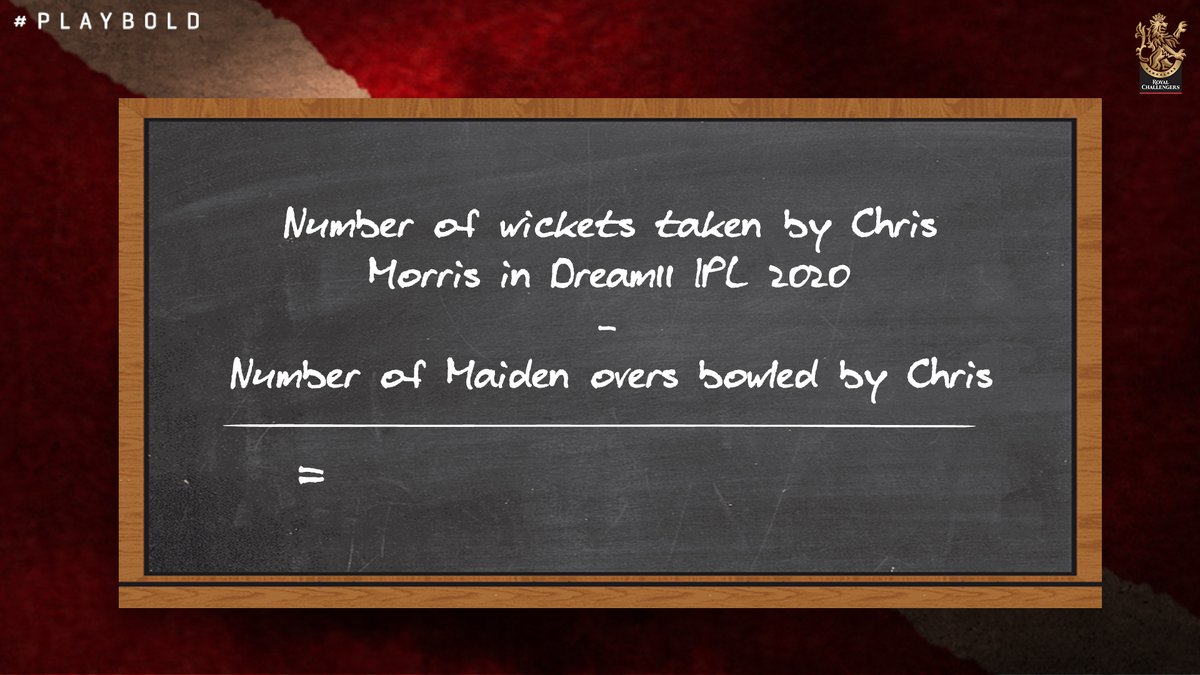 RCBTweets's tweet photo. What would cricket🏏 be without numbers?🔢
Why not try your hand at some quick math while you channel your inner statistician, 12th Man Army?🤔
#PlayBold #IPL2020 #WeAreChallengers #Dream11IPL #CricketMath https://t.co/dHI31Iuqym
