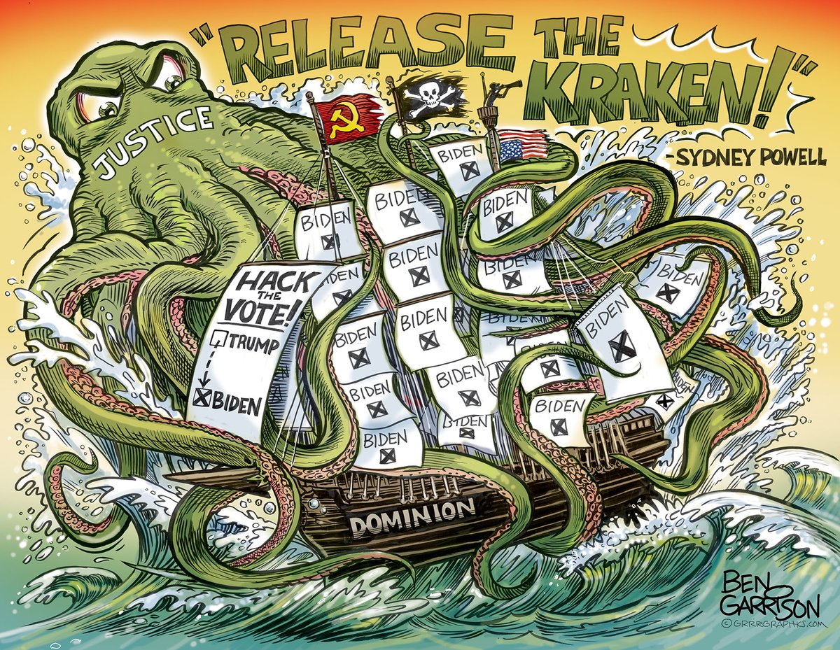 Release The Kraken Cartoons on Twitter: "#ReleaseTheKraken New #SundayBonus #BenGarrison cartoon - Git 'em @SidneyPowell1 let's make sure Trump wins the second term that he has earned and deserves. Release the Kraken!