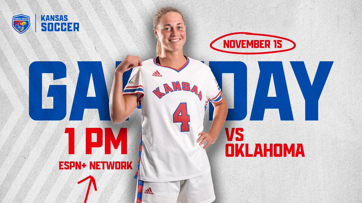 KUWSoccer's tweet photo. The last 𝗚𝗔𝗠𝗘𝗗𝗔𝗬 from Rock Chalk Park for the Fall season! 👊

🆚 @OU_WSoccer 
⏰ 1:00 p.m.
📍 Lawrence, KS
📺 Big 12 Now on ESPN+
🎟️ https://t.co/dDh5qXqnG7 https://t.co/pWyd0scDjj