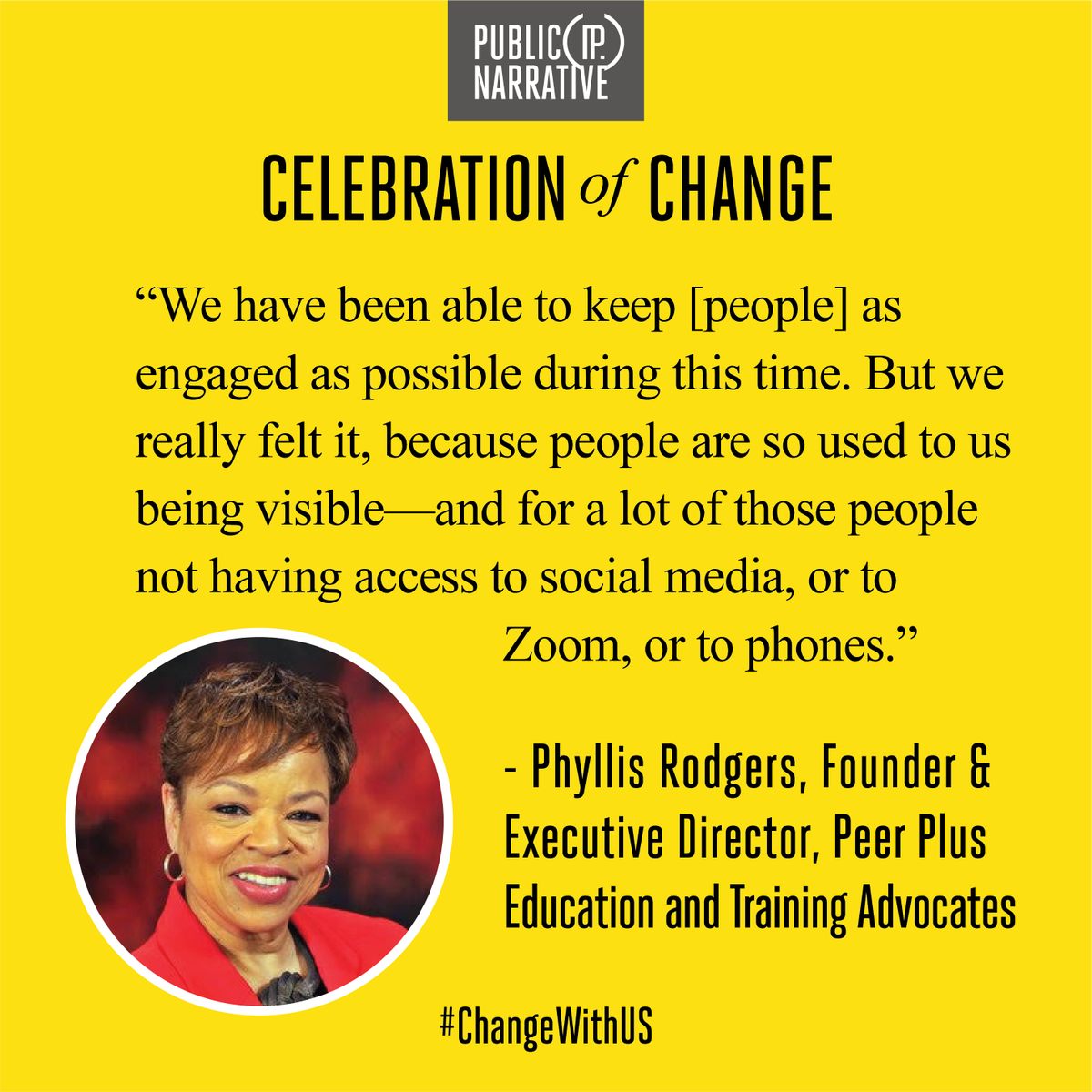 PublicNarrative's tweet photo. The stories we narrate are important. When asked about equity, during our Celebration of Change, panelists from
@NUFeinbergMed @HANACenter @peerplusETA shared their thoughts. You can #ChangeWithUS here: https://t.co/EH9acjrfmr… #CelebrationOfChange https://t.co/ATaB8IpAH3