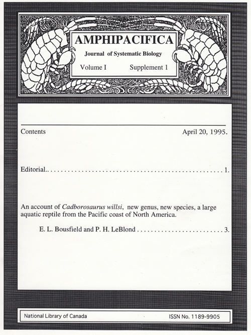 The backstory to the paper itself is interesting. It was published as Supplement 1 to Volume 1 of a new journal – Amphipacifica: Journal of Systematic Biology – and it _looked_ as if the journal was launched so that Bousfield and LeBlond could publish their  #Cadborosaurus paper…