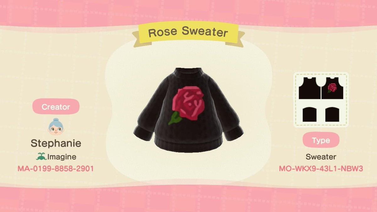 punquin's tweet photo. A little rose sweater I designed! 🌹🥀🖤 #ACNHDesigns #acnh https://t.co/l869XzkTSE