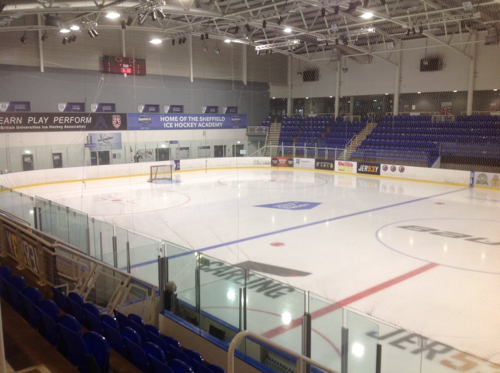 _PeterSpencer's tweet photo. First hockey game since March. Great to be in a rink again - shame there are no fans, but nice to see some familiar media colleagues. Usual twitter updates &amp; (socially distanced) post-match interviews to come. @SteeldogsIHC v @SwinWildcats #StreamingSeries - Face off 5.30pm https://t.co/VBq37GKQbb