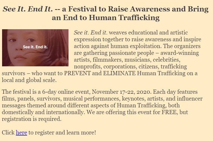 Thank you @CouncilmanRobertoUranga for promoting our See it. End it. Film and Arts Festival in your newsletter! YOU ROCK!

🎫 Register NOW - November 17-22, 2020 seeitendit.com 

#seeitendit #seeitenditfilmfestival #humantraffickingawareness #humantraffickingprevention