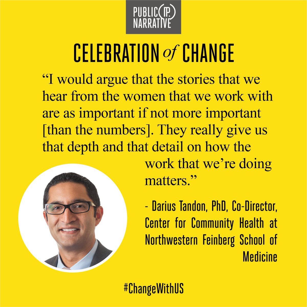 PublicNarrative's tweet photo. The stories we narrate are important. When asked about equity, during our Celebration of Change, panelists from
@NUFeinbergMed @HANACenter @peerplusETA shared their thoughts. You can #ChangeWithUS here: https://t.co/EH9acjrfmr… #CelebrationOfChange https://t.co/ATaB8IpAH3