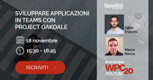 marco_r_73's tweet photo. Ti sei già registrato? Mancano pochi giorni al #wpc20it

Io ci sarò con una sessione su Project Oakdale con @franzinifabio 

Guarda l'agenda al link: https://t.co/jSQeXJpKtn https://t.co/eNP8CZjTXs