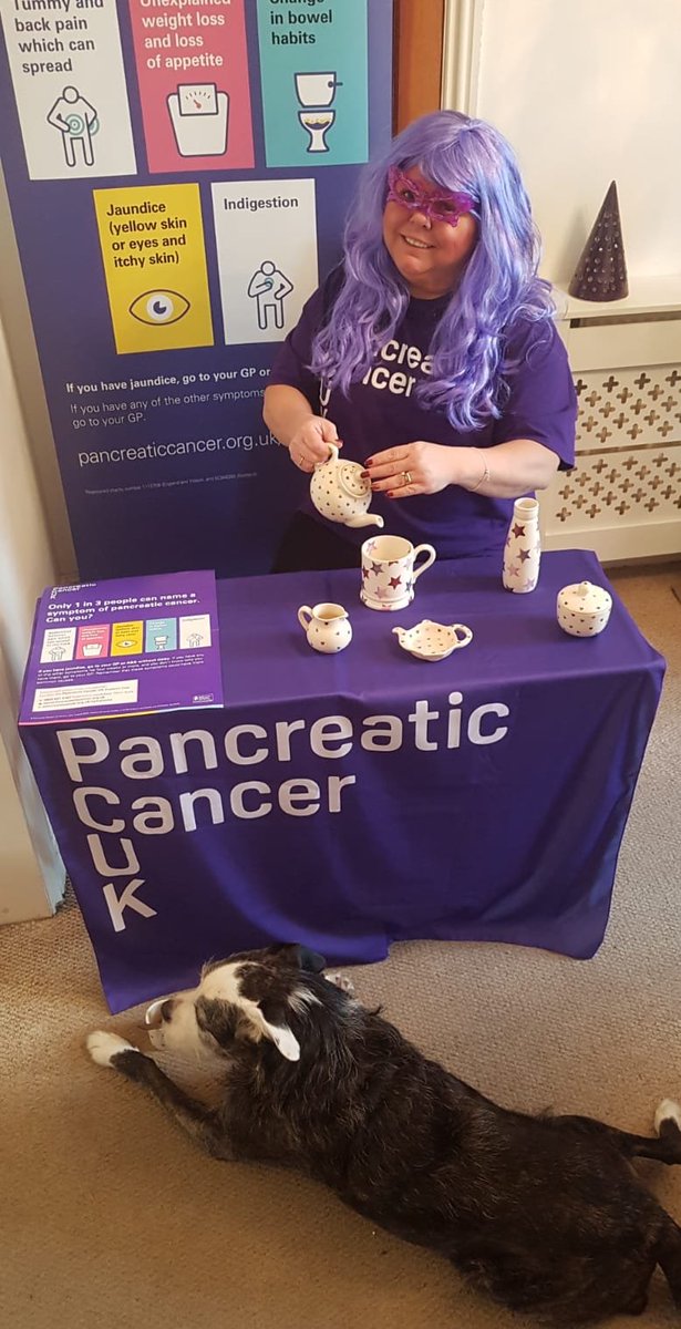 PancreaticCanUK's tweet photo. If we have to stay in, let's stay #InPurple for #PancreaticCancerAwarenessMonth - dress up like Lynn or just find as much as you can at home #InPurple and share a photo! ๐ https://t.co/y4sxoQ5FPW