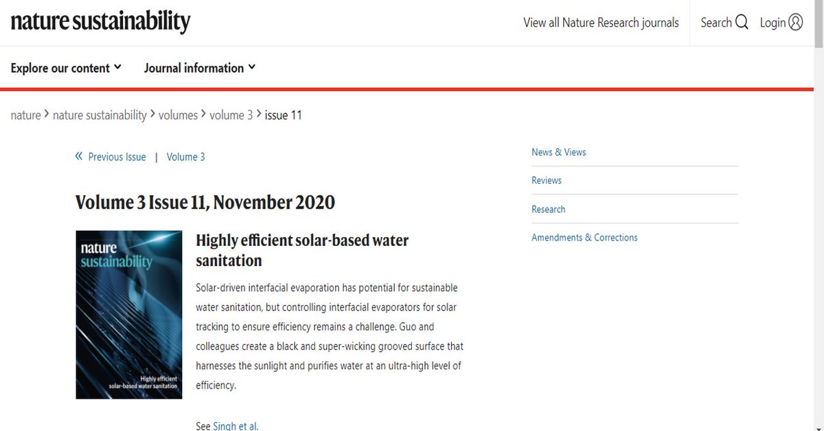 Subhash79768389's tweet photo. Pleased to share that my recent work published in Nature Sustainability on Solar Water Sanitation is selected as the front cover of the Nov. issue of the Journal. https://t.co/0xRCtECPmP 
https://t.co/iCLsjzhpYz https://t.co/OgFMIzPoWV