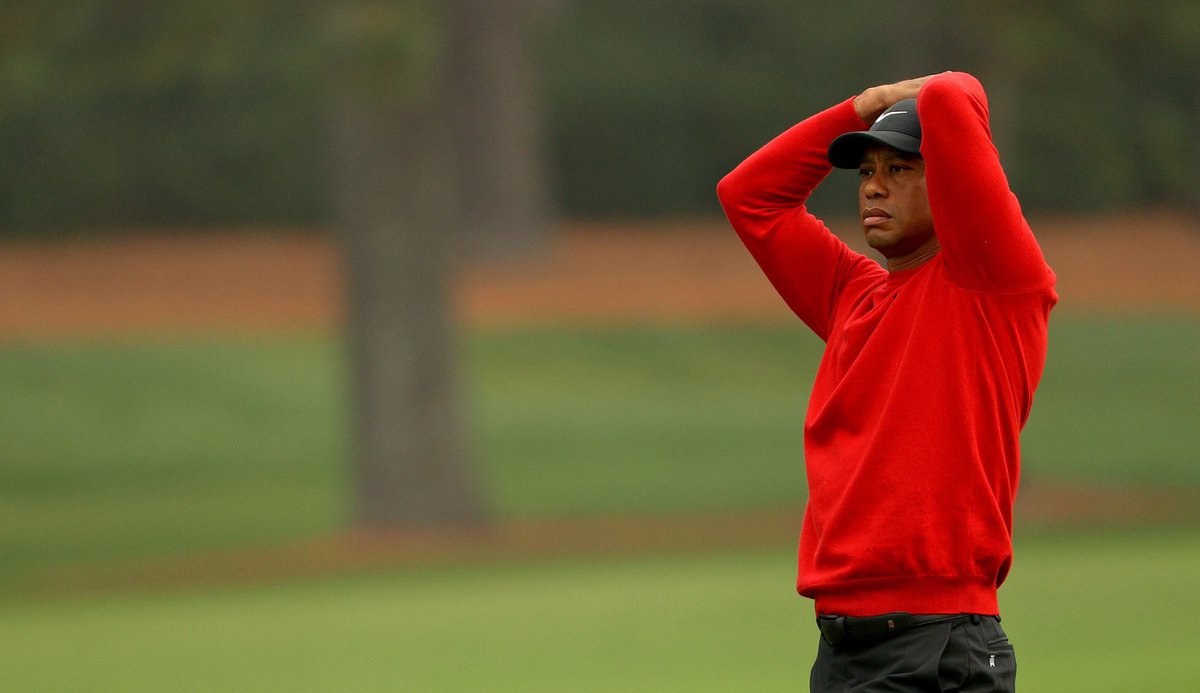 DPWorldTour's tweet photo. Tiger Woods 12th hole:

1. Tee shot into water
2. Drop
3. Wedge into water
4. Drop
5. Wedge into back bunker
6. Thins bunker shot into water
7. Drop
8. Bunker shot
9. Missed Putt
10. Putt

#themasters https://t.co/h4PfO5faR1
