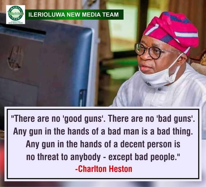 Tiana_Bernas1's tweet photo. "There are no 'good guns'. There are no 'bad guns'. Any gun in the hands of a bad man is a bad thing. Any gun in the hands of a decent person is no threat to anybody - except bad people." - Charlton Heston
IleriOluwa New Media Team
#INMT https://t.co/oj8xupHXKm