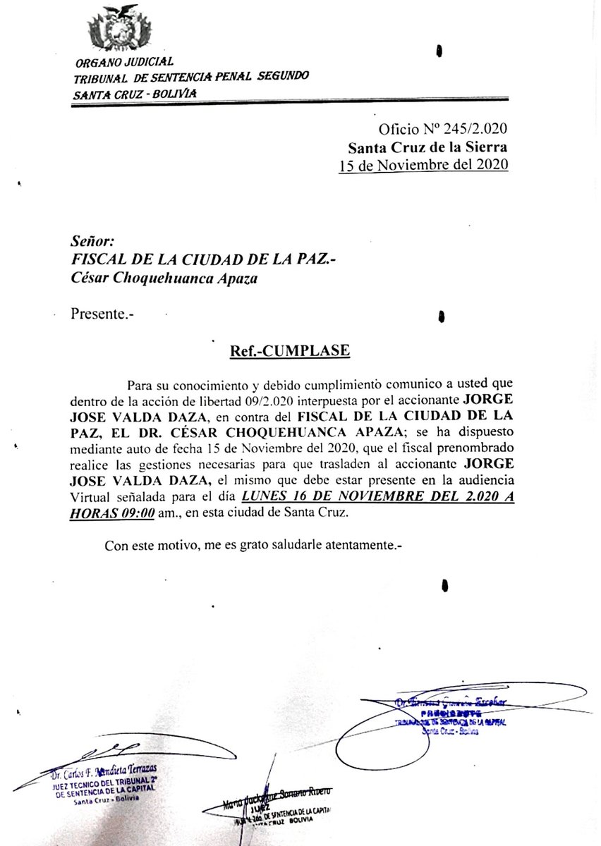 nadia_beller's tweet photo. Ordenes judiciales que disponen el traslado a la ciudad de Santa Cruz del Dr. JORGE VALDA. https://t.co/3iAe1PzZuN