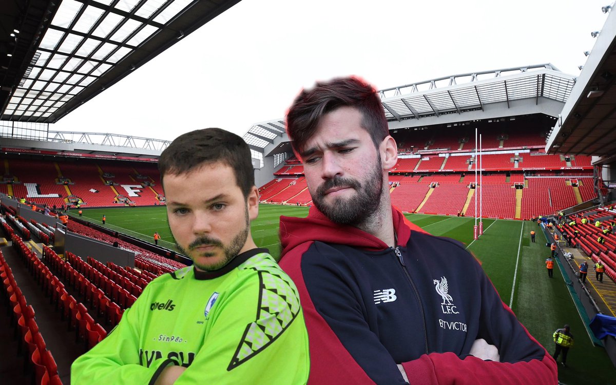BullsOxford's tweet photo. With our new kit launched yesterday, our graphics dept. have been busy putting some of our players alongside their heroes. So for starters hereβs our #1Conor with his goalkeeping idol @LFC keeper @Alissonbecker. https://t.co/GHgkzUb34s