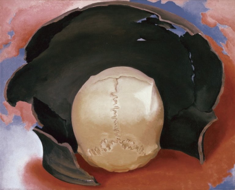 O’Keeffe was the subject of one-man exhibits in 1943 & 1946. The latter at MOMA. She began her Black & White Place series. Stieglitz died in 1946. Stump in Red Hills (1940), My Front Yard (1941), It Was a Man & a Pot (1942) & Pelvis with the Distance (1943) & Black Place (1944)