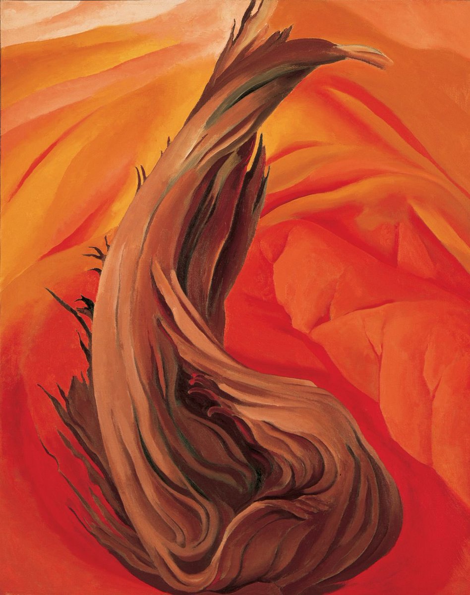 O’Keeffe was the subject of one-man exhibits in 1943 & 1946. The latter at MOMA. She began her Black & White Place series. Stieglitz died in 1946. Stump in Red Hills (1940), My Front Yard (1941), It Was a Man & a Pot (1942) & Pelvis with the Distance (1943) & Black Place (1944)