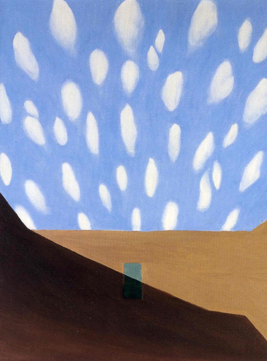 In the ‘60s views from airplane windows inspired her almost hallucinatory series of astonishing Cloudscapes. In the Patio VIII (1950), Starlight Night (1963) , Sky Above Clouds IV (1965) & Not from my Garden (1967)