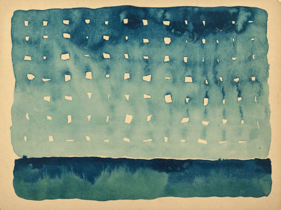 In the ‘60s views from airplane windows inspired her almost hallucinatory series of astonishing Cloudscapes. In the Patio VIII (1950), Starlight Night (1963) , Sky Above Clouds IV (1965) & Not from my Garden (1967)