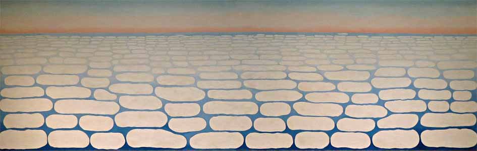 In the ‘60s views from airplane windows inspired her almost hallucinatory series of astonishing Cloudscapes. In the Patio VIII (1950), Starlight Night (1963) , Sky Above Clouds IV (1965) & Not from my Garden (1967)