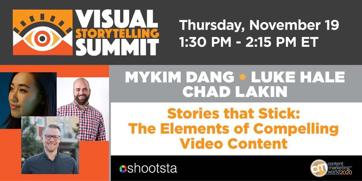 🚨 Fantastic panel alert!

Join @mykimdang, <a href="/ShootstaVideos/">Shootsta</a>' Chad Lakin, and Luke Hale as they break down exactly what you need to build a compelling video story in the modern world.

Free signup: cmi.media/lcx5