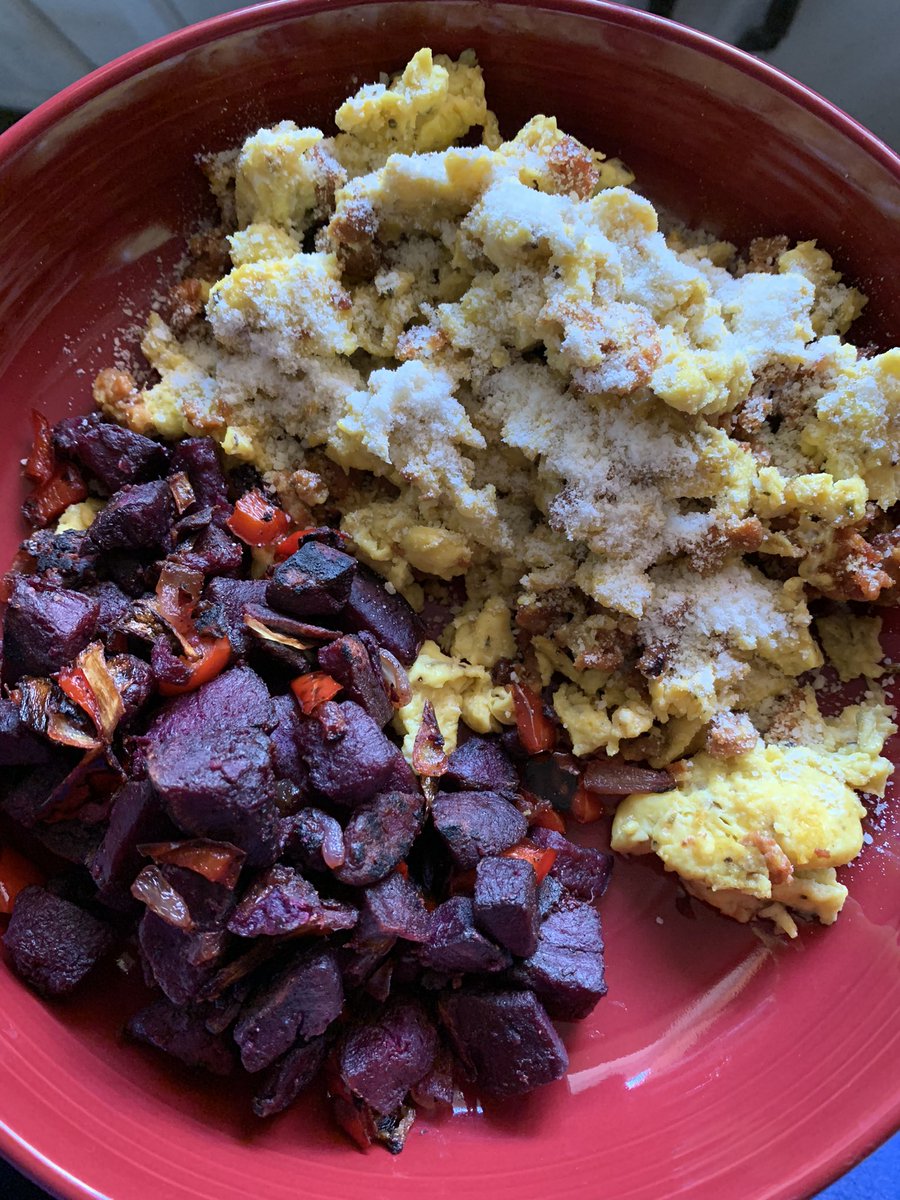 KronksKitchen's tweet image. I-talian egg scramble and purple potato hash on this fine Sunday morning