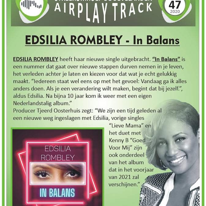 SBevelanden's tweet photo. #105SOBFM #StreekomroepdeBevelanden #AirPlayTrack week 47: Edsilia Rombley - In Balans https://t.co/dkiX9RjSka