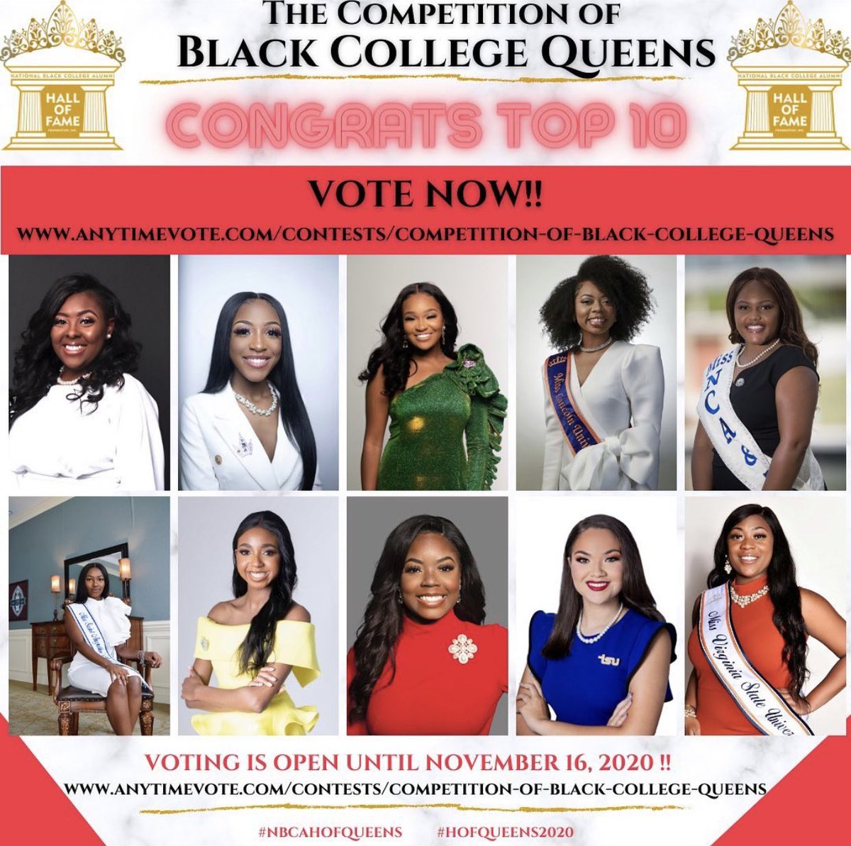 musikal_nupe's tweet photo. We are down to the last two days of voting. Cast your vote for the next Miss National Black College Alumni Hall of Fame! #HBCUQueens #HBCUsMatter #HBCURoyalty #NBCAHOF #HOFQueens #Royalty https://t.co/wmg8hF3oxe