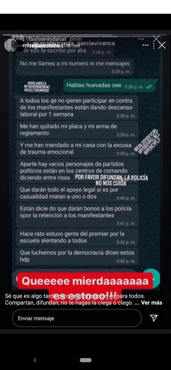 27Zayuri's tweet photo. Esto se está saliendo de control #FuerzaPeru #WhatsApp #PeruTeQuieroPorEsoTeDefiendo #FujimorismoNuncaMas #PoliciasAsesinos  @ONU_derechos @ONU_es @RizoCarlitos @CamiloMusica @auronplay  por favor a  retwittear esto se tiene que hacerse conocer https://t.co/1As5cEefgW