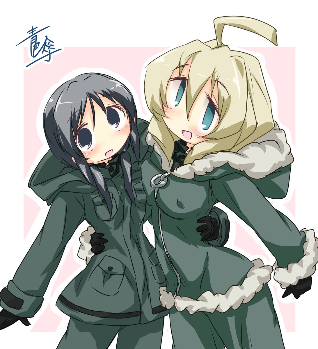 少女終末旅行 チト ユーリ ちょっとだけ昔の雰囲気 青色 傘 のイラスト