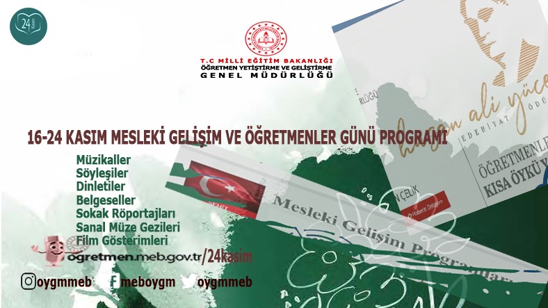 Söyleşi, dinleti, belgesel, sokak röportajları, sanal müze gezileri ve sinema filmleriyle  ilk Çevirim içi Mesleki Gelişim ve Öğrermenler Günü Pogramını yine öğretmenlerimizle hazırladık. Emeği geçenlere şükranlarımızı sunuyoruz. 
Program: ogretmen.meb.gov.tr/24kasim/etkinl…
<a href="/ziyaselcuk/">Ziya Selçuk</a>