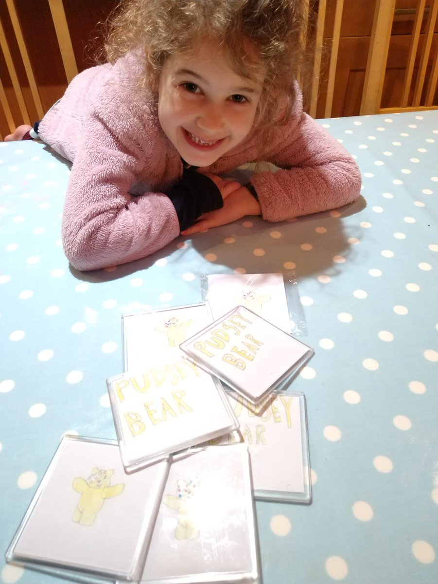 Even more amazing crafty creations- Rebecca has made Pudsey Bear coasters to sell, raising £20, and Ophelia has made 6 cards to send to a local care home to cheer them up! What fantastic efforts, thank you girls!
