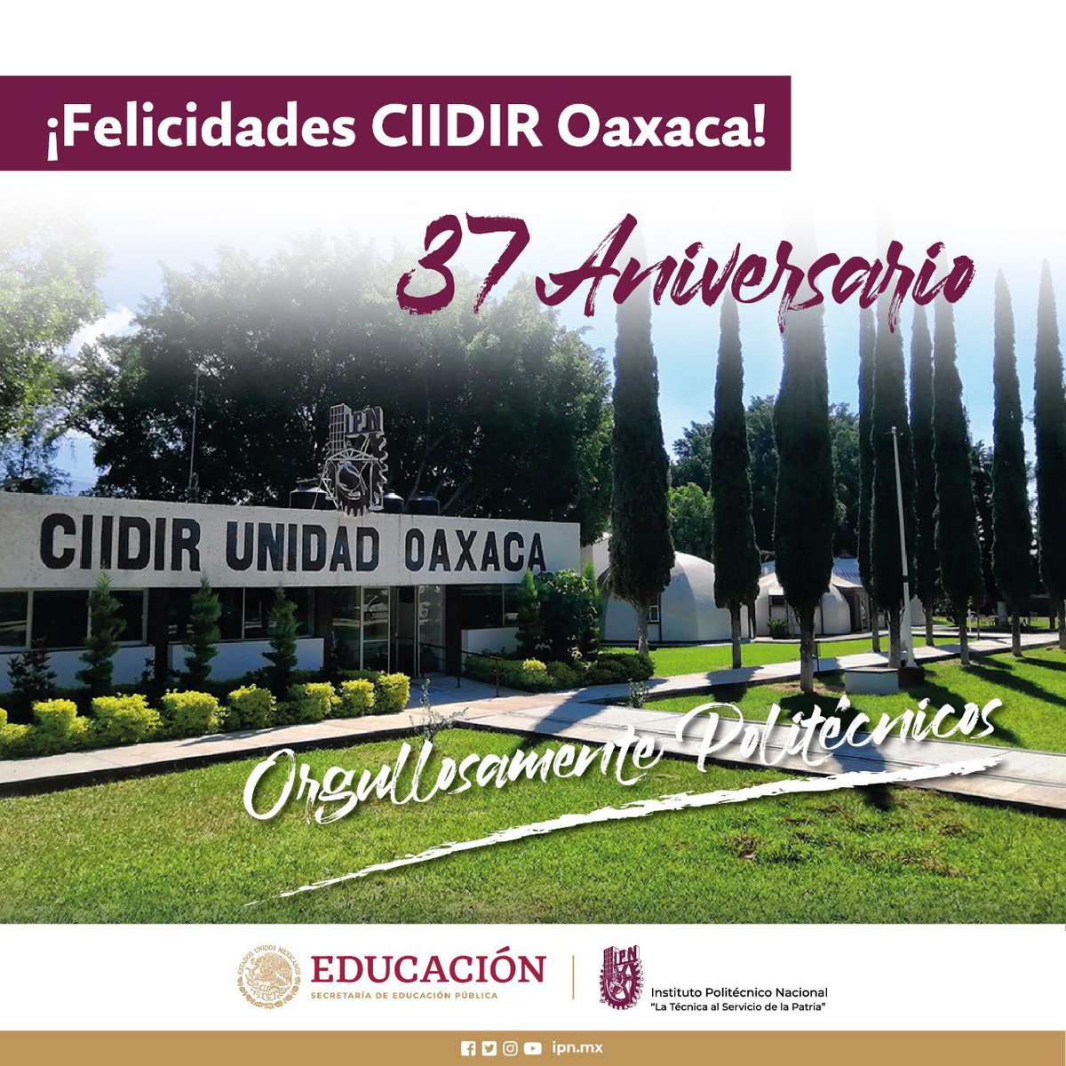 Felicito y reconozco al @ciidiroaxaca por realizar investigación aplicada, científica y tecnológica interdisciplinaria, y formar recursos humanos a nivel de Posgrado, que contribuyan al desarrollo integral de la Región Sur-Sureste de México. #Huélum #37Aniversario