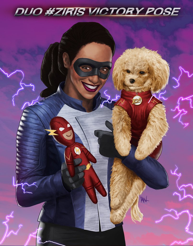 CandicanesU's tweet photo. Hello from our ICONIC AU Superhero Duo♥️⚡🐕🦺 #Ziris #PurpleFlash #ZoëP https://t.co/o1lCqkRT3U