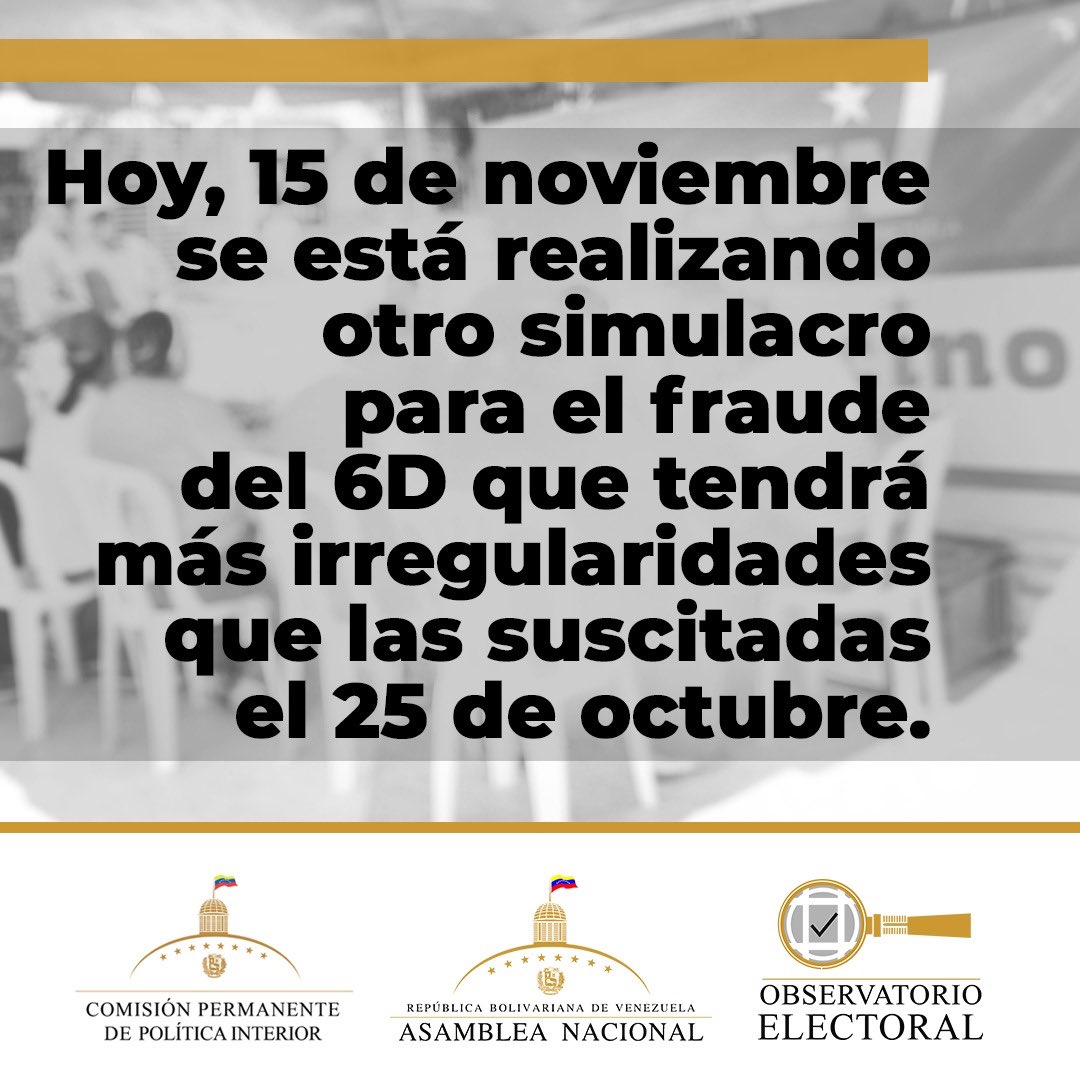 oliviaylozano's tweet photo. El #Fraude6D no sólo carece de legitimidad a nivel nacional e internacional, sino que también representa un riesgo para los venezolanos, ya que NO SE RESPETAN LAS MEDIDAS DE BIOSEGURIDAD. 

Hoy nuevamente el régimen se burla de los venezolanos.
¡No nos van a doblegar! https://t.co/LoDfqHFnEY